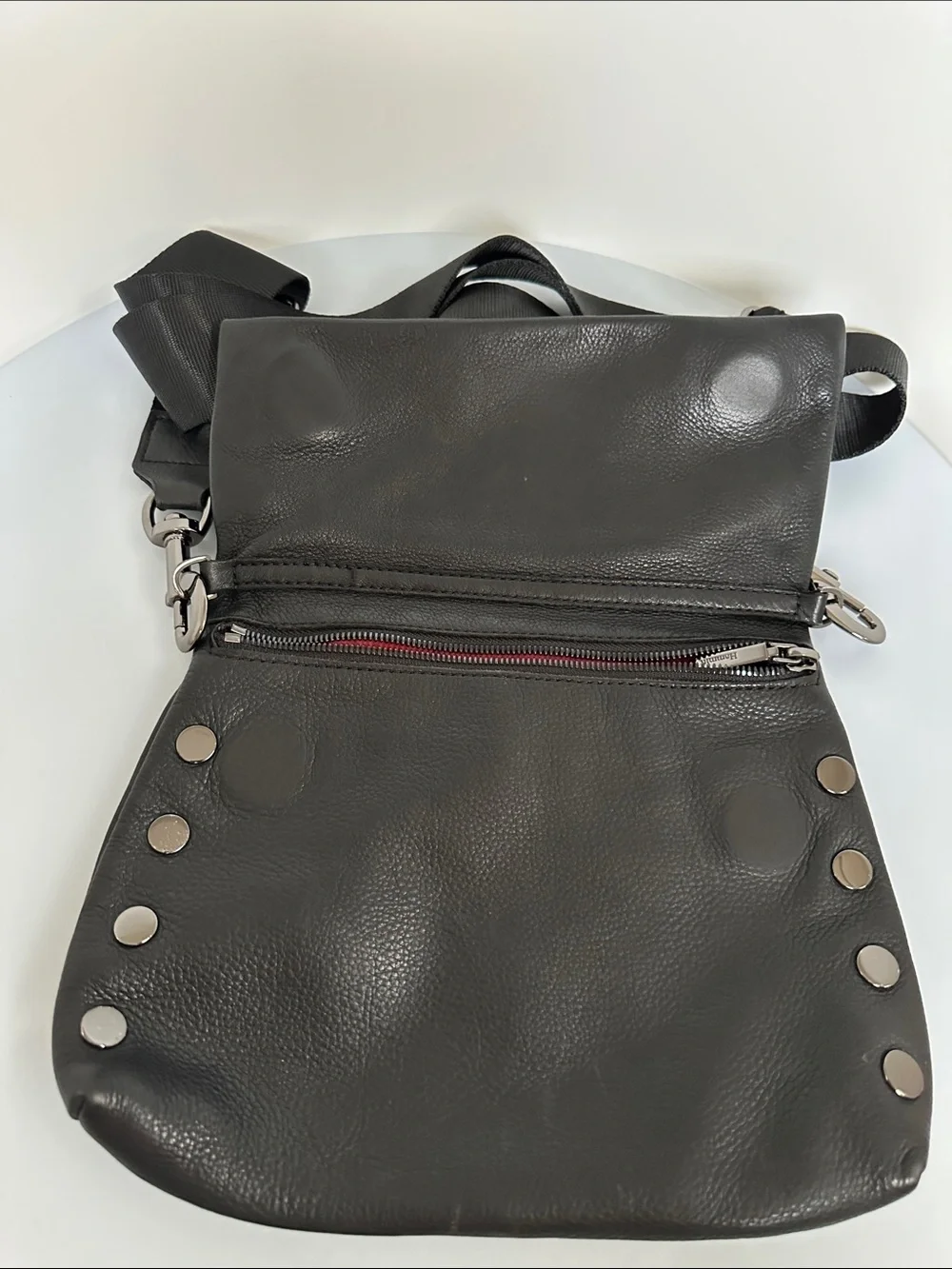HAMMITT VIP MEDIUM Leather Black Gunmetal Crossbody Clutch